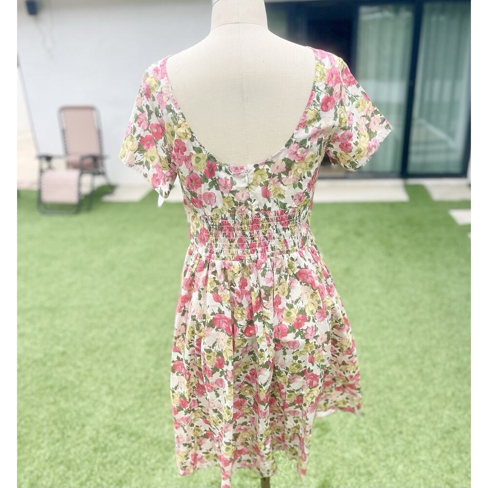Unique Vintage Womens Strawberry Print Swing Dress Cream Red Green V-Neck M NWT - Picture 2 of 8